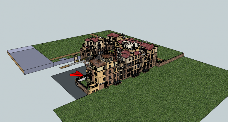 欧式风情开口式高层别墅su模型-图二