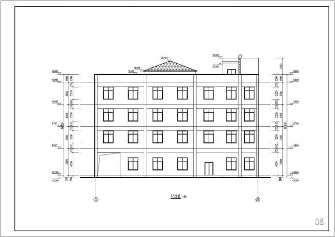 某地区四层框架结构餐饮楼建筑设计方案图_图1