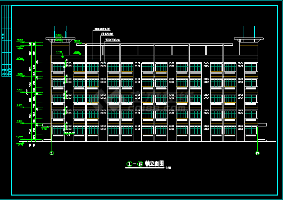 某中学宿舍楼建筑施工设计CAD平立面图-图二