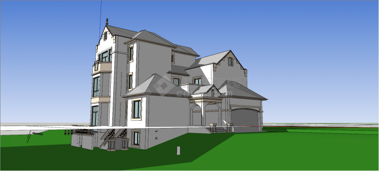 简欧风格带地下室两层独栋别墅su模型-图二