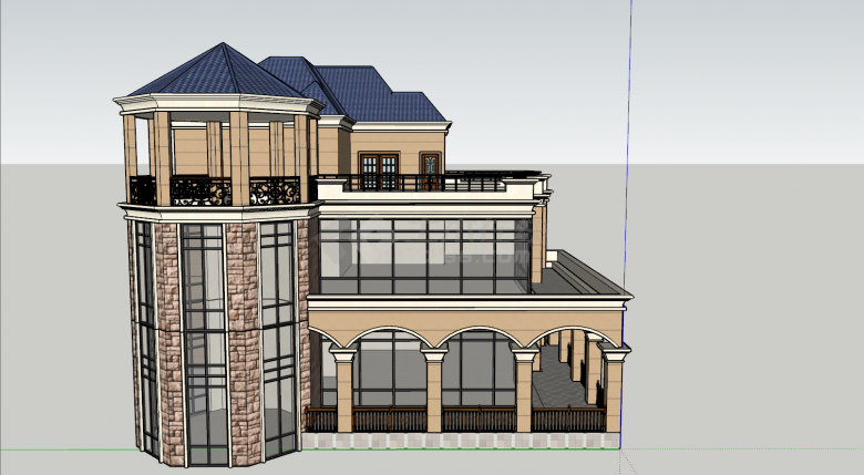 欧式风格的三层别墅带亭院su模型-图二