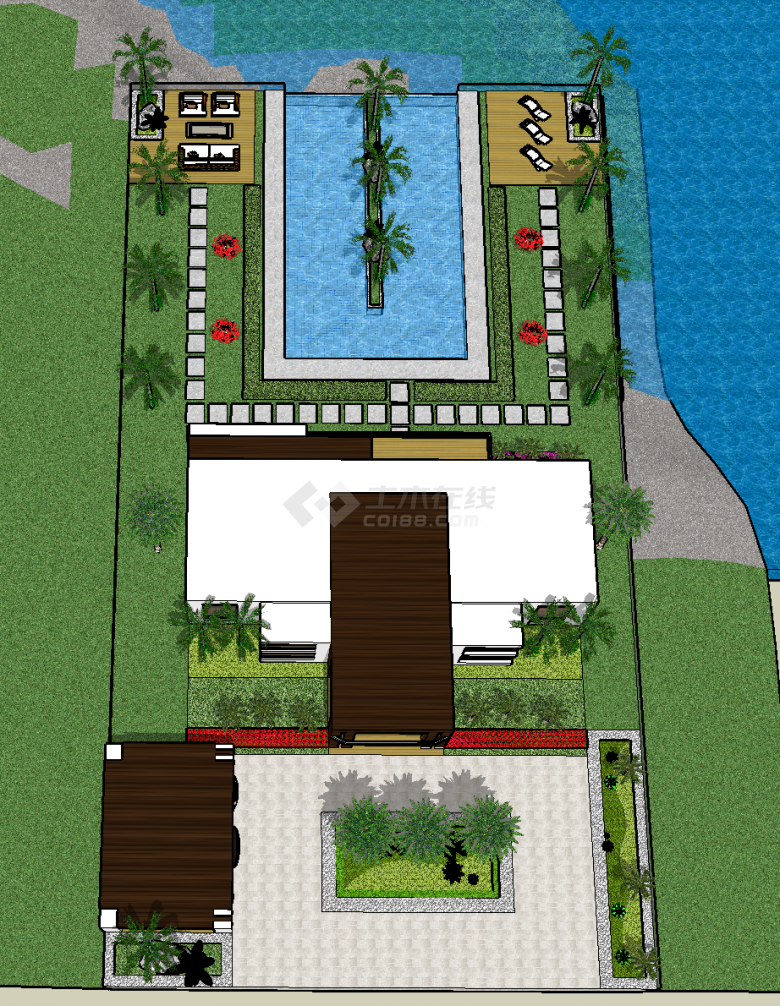 带泳池和院落的双层别墅su模型-图二