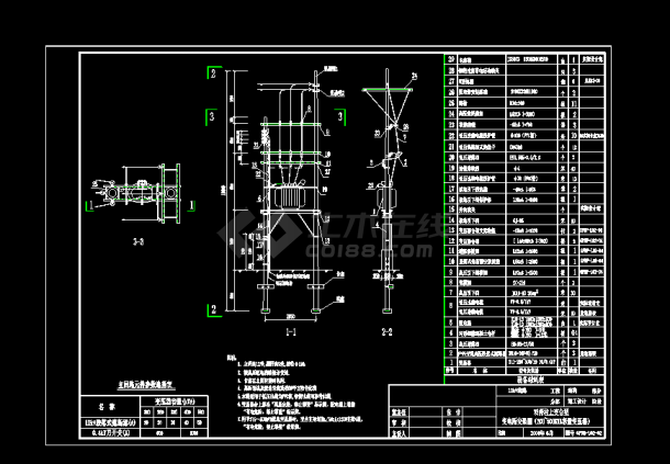 双杆柱上台变型-变电所安装图（200~500KVA容量变压器）-图一