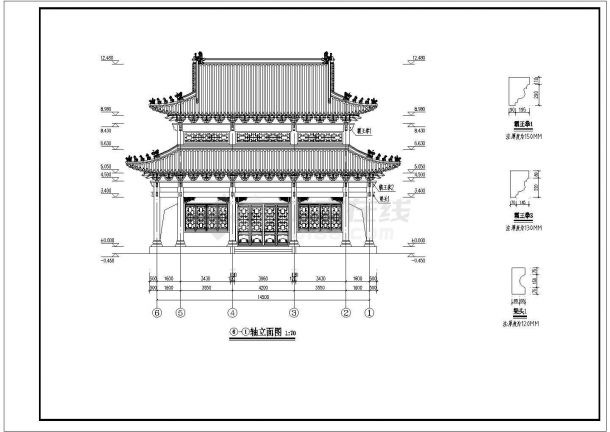 某地一层重檐框架结构仿古大殿建筑设计方案图纸-图二