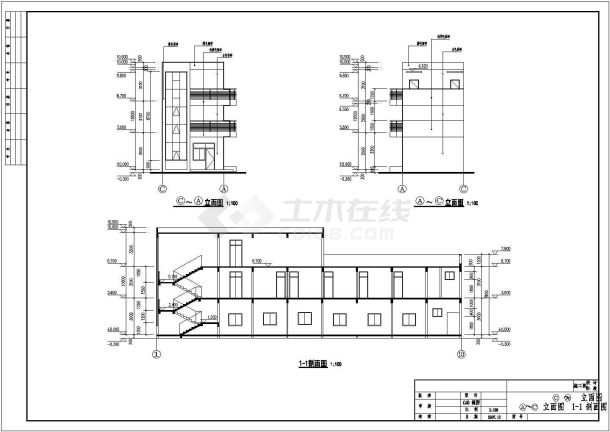 某企业三层框架结构办公楼建筑设计方案图-图二