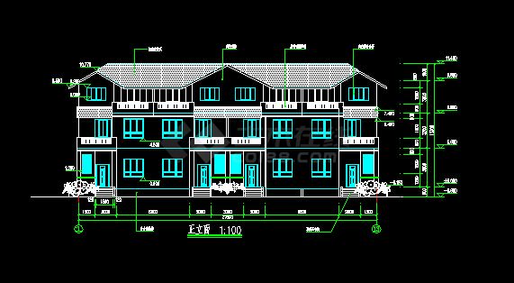 某四联别墅建筑设计CAD详情整图-图二