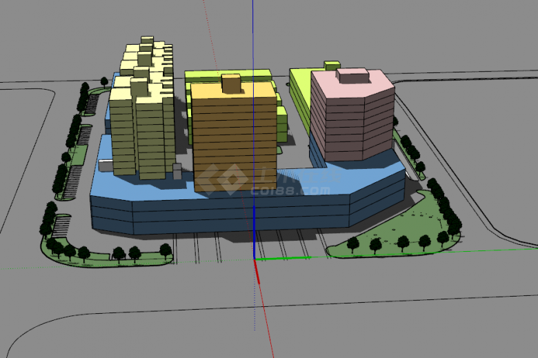 小型正方形城市规划建筑su模型-图二