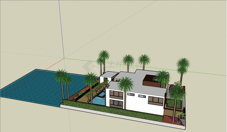 独栋独院带泳池中式园林式别墅su模型-图二