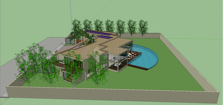 现代后置泳池转角式别墅su模型-图二