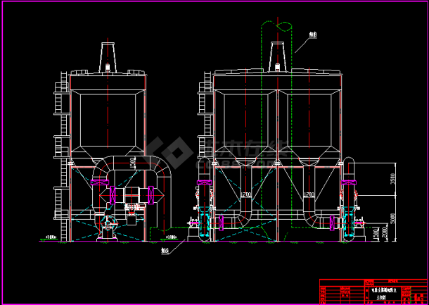 某脱硫除尘总设计cad施工平立图-图二
