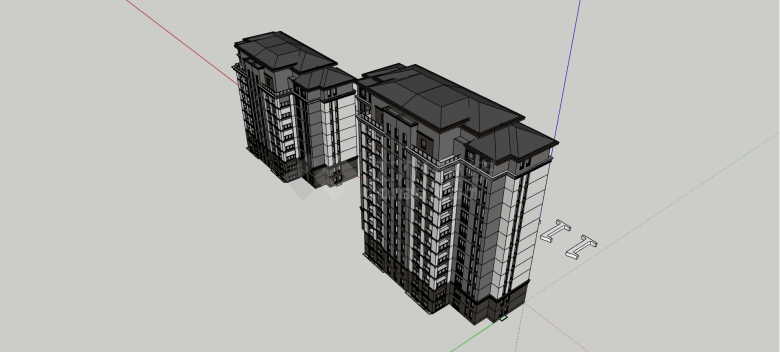 多栋现代风格高层住宅楼su模型-图二