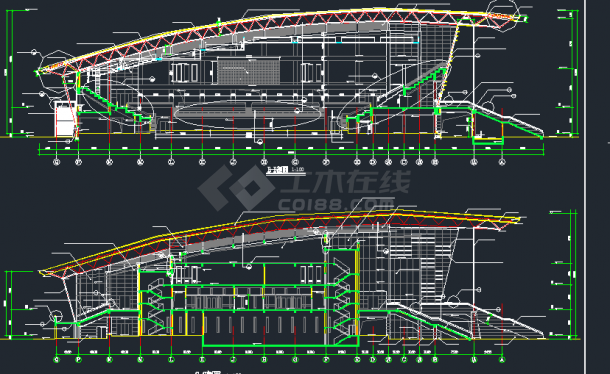 某地区体育活动中心立面建筑设计CAD施工图-图二