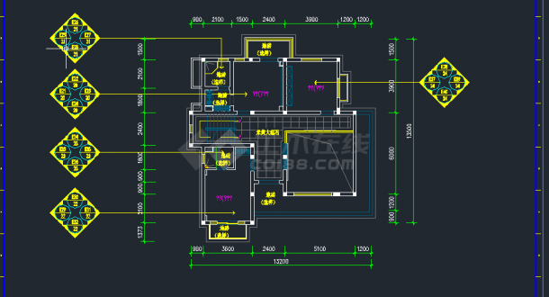 泰州某地区中式别墅装修设计CAD施工图-图二