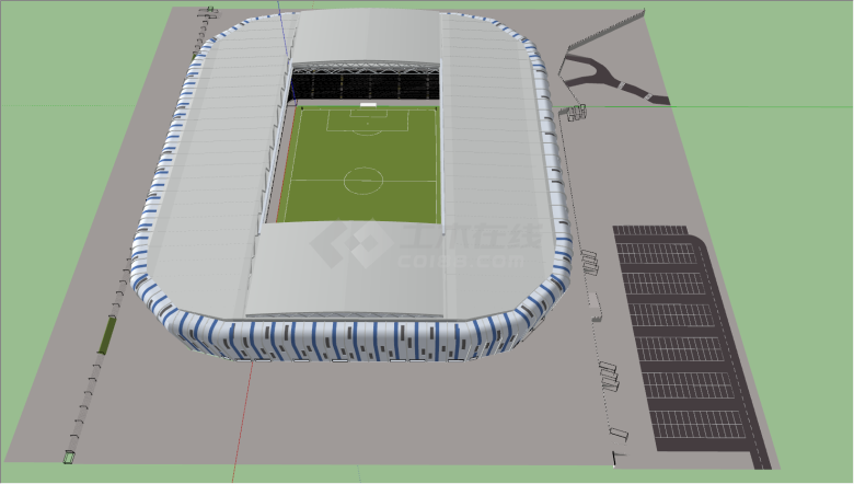 带停车位现代环形鸟巢体育馆su模型-图二