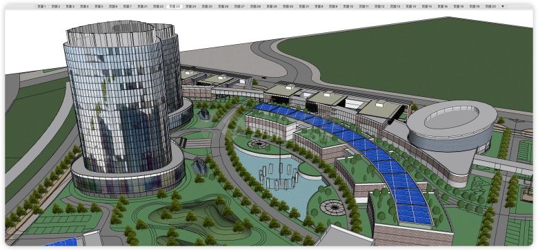 圆柱形新疆创新科技园设计su模型-图二