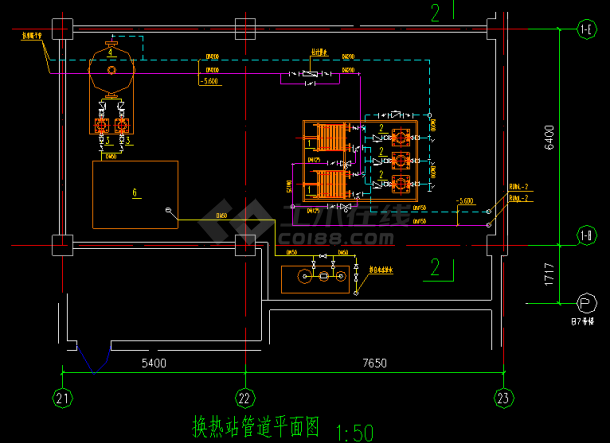 鄂尔多斯某小区换热站cad设计施工平剖图纸-图二