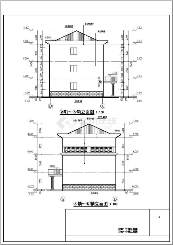 某地三层砖混结构别墅建筑设计施工图图纸-图二