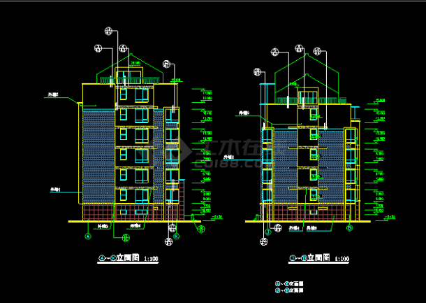 小区6层住宅楼cad方案施工图(平层立面剖面)-图二