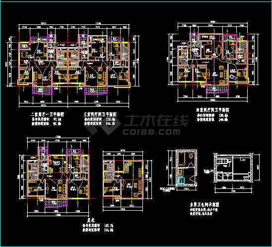 高层住宅建筑户型设计施工CAD方案图-图二