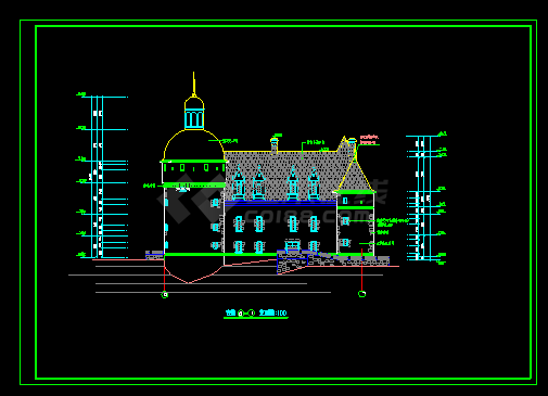 某地3层坡顶法国古堡建筑设计cad施工图-图二