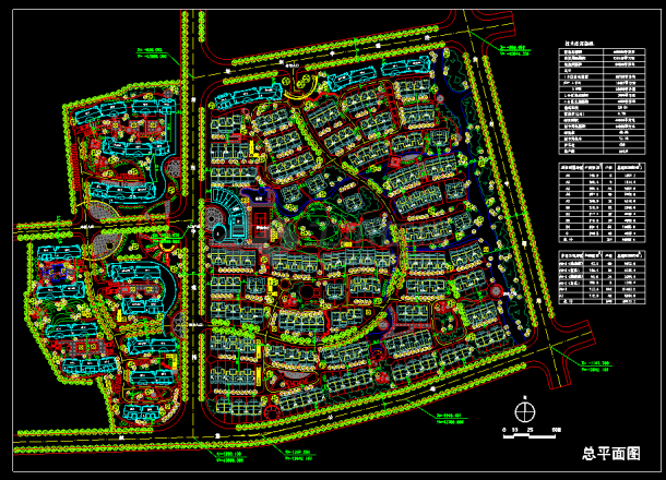某高档大型住宅区总平面cad绿化规划施工图-图一