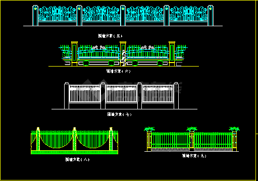 某别墅围墙铁艺栏杆装修CAD设计施工图-图二