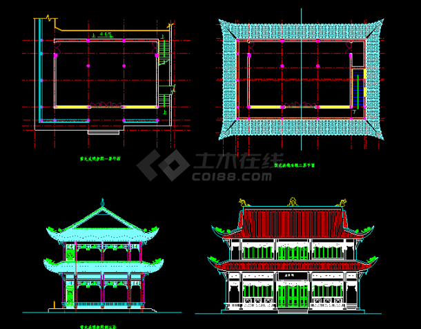 某市古庙全套测绘CAD设计施工平立面图纸-图一