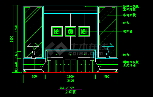 某家装卧室床背景墙装修CAD设计素材图块-图二