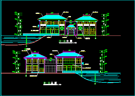 某会所建筑CAD施工设计平立剖面图纸-图二
