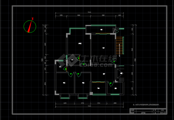 三室两厅两卫平面装修全套CAD施工图-图二