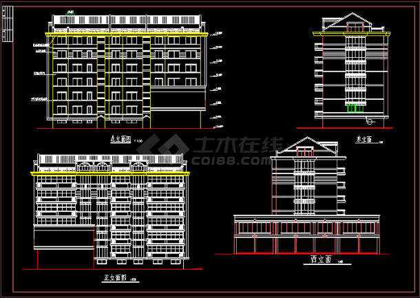 六层商住楼建筑设计施工CAD方案图-图二
