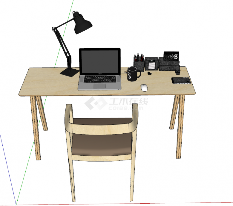 中式办公书桌椅子su模型-图一