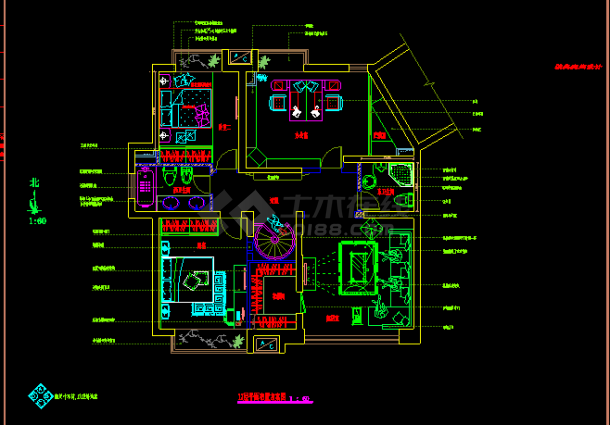 某跃层套房室内CAD装修装饰设计施工图-图二