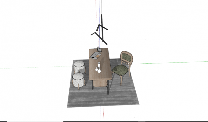 简约棕灰色北欧书桌椅su模型_图1