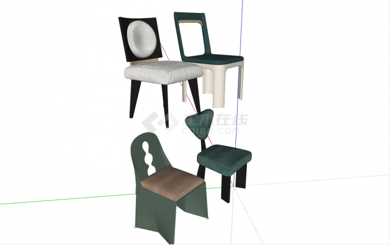 欧式古典化妆椅休闲椅su模型-图二