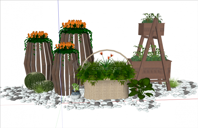 创意园林多个花坛花箱摆设su模型-图二
