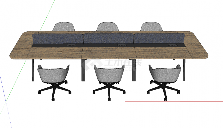 带旋转座椅的六人办公方桌su模型-图一