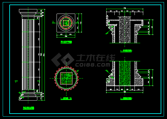 某酒店罗马柱施工装修CAD平面设计图-图二
