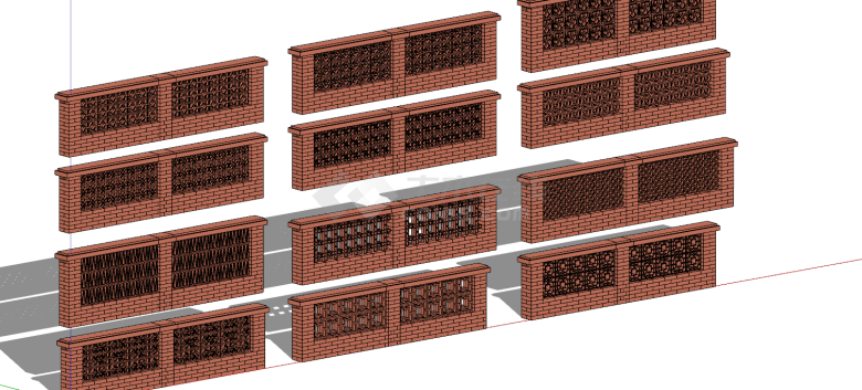 十二个由红砖建成的矮墙su模型-图二