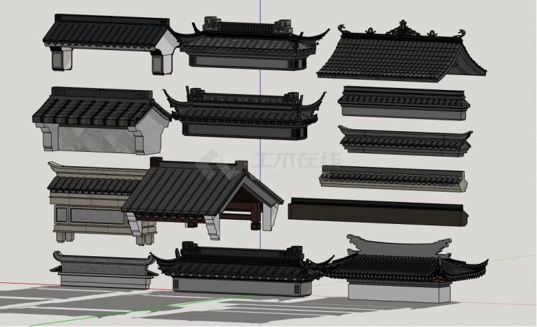 中式建筑门头构件屋檐组合su模型-图二