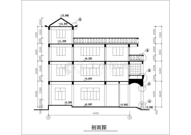 某农村四层框架结构别墅建筑设计方案图纸-图二