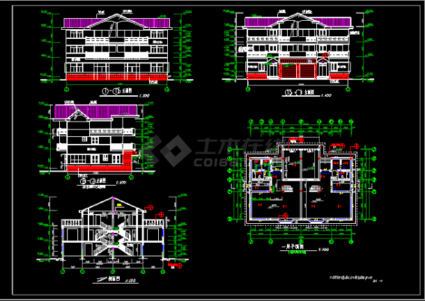 三层双拼别墅施工设计CAD建筑图-图二