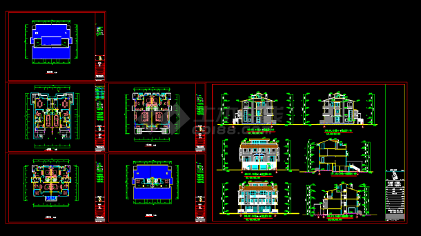 某三层联排别墅CAD建筑方案设计图纸-图二