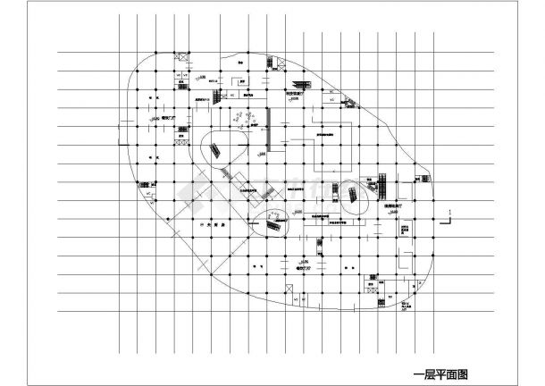 某地9层框架结构文化中心建筑设计平面图（不规则形状）-图二