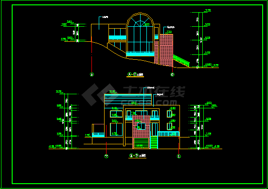 室内带游泳池的别墅方案施工CAD建筑图-图二