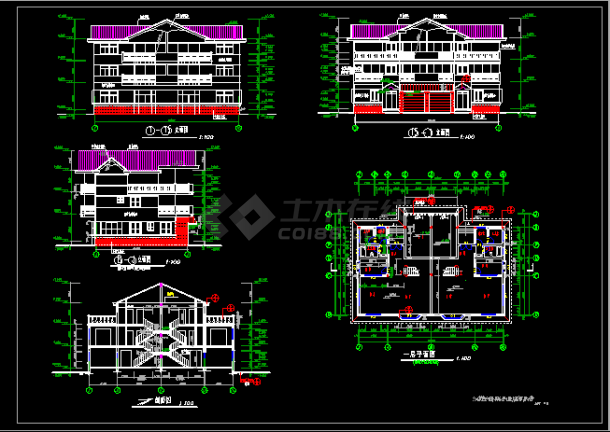三层双拼别墅施工设计CAD建筑图纸-图二