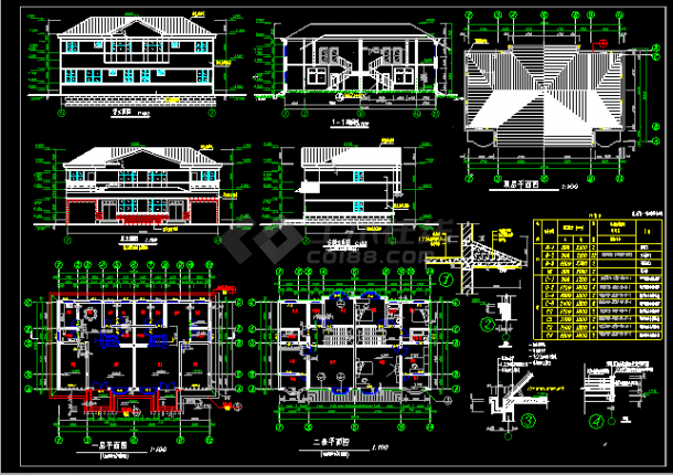 两层双拼别墅施工设计CAD建筑方案图-图一
