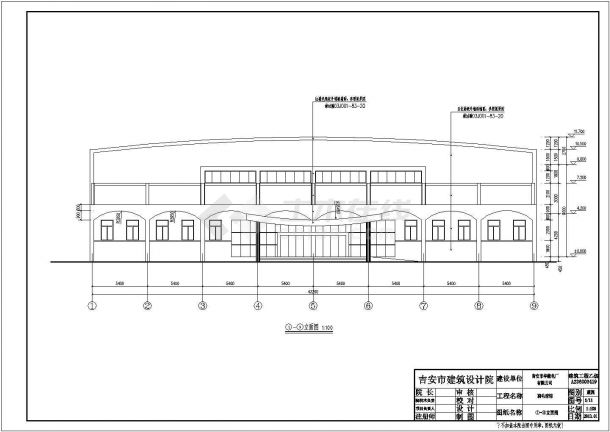 某电厂三层框架结构羽毛球馆建筑设计方案图纸-图一
