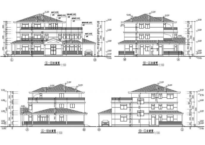浙江某3层框架结构别墅建筑设计方案图_图1
