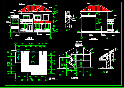别墅建筑施工设计CAD平立面总方案图-图二